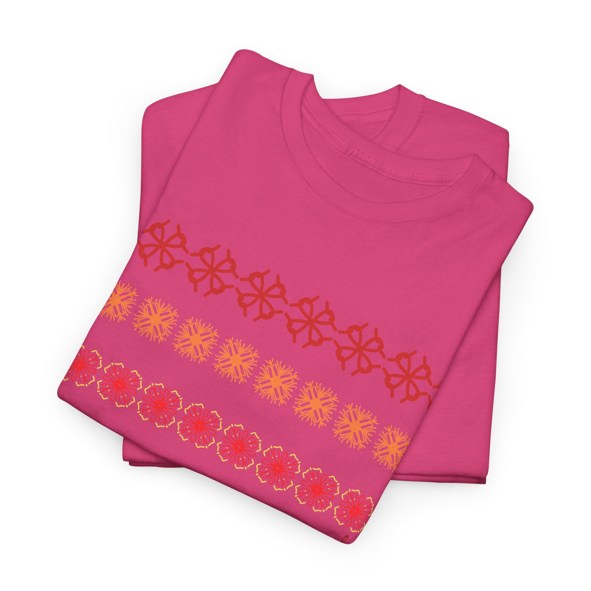 Geometric Floral Stripe T-SHIRT - Heat Mess
