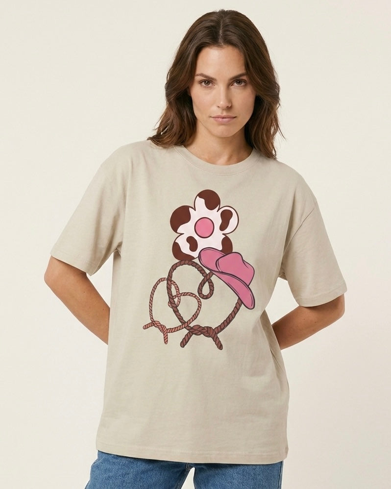 Cow Print Daisy & Cowboy Hat T-Shirt - Heat Mess