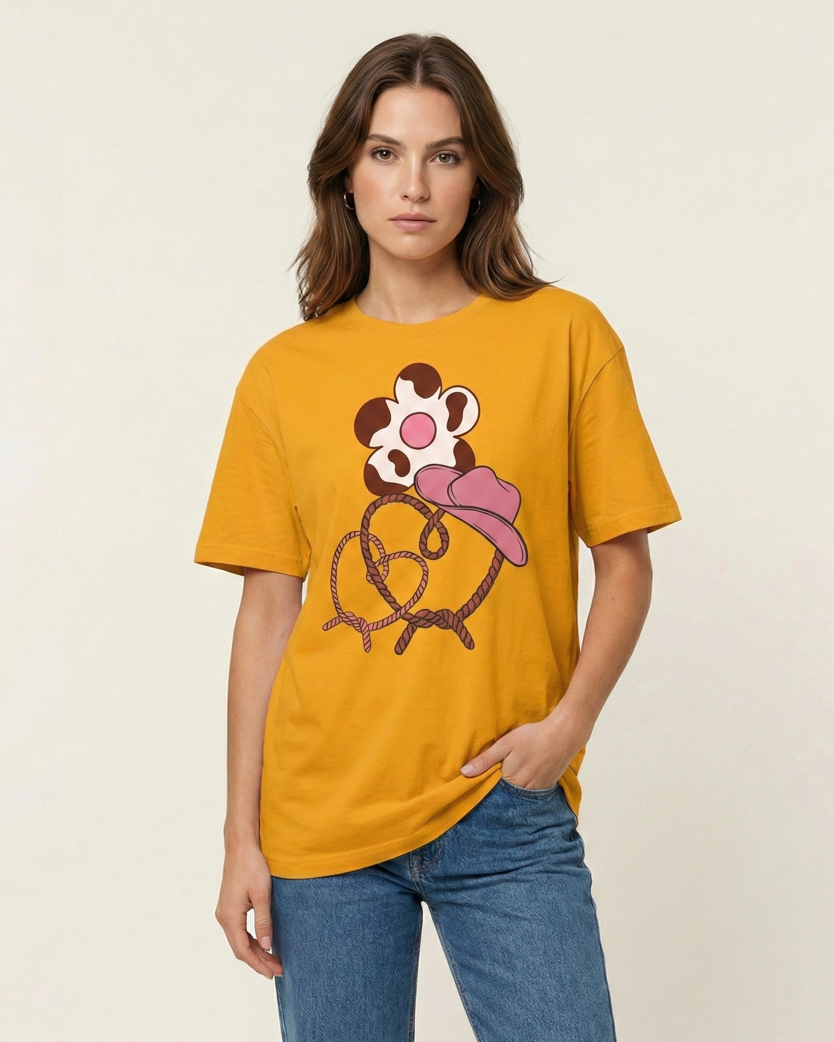 Cow Print Daisy & Cowboy Hat T-Shirt - Heat Mess