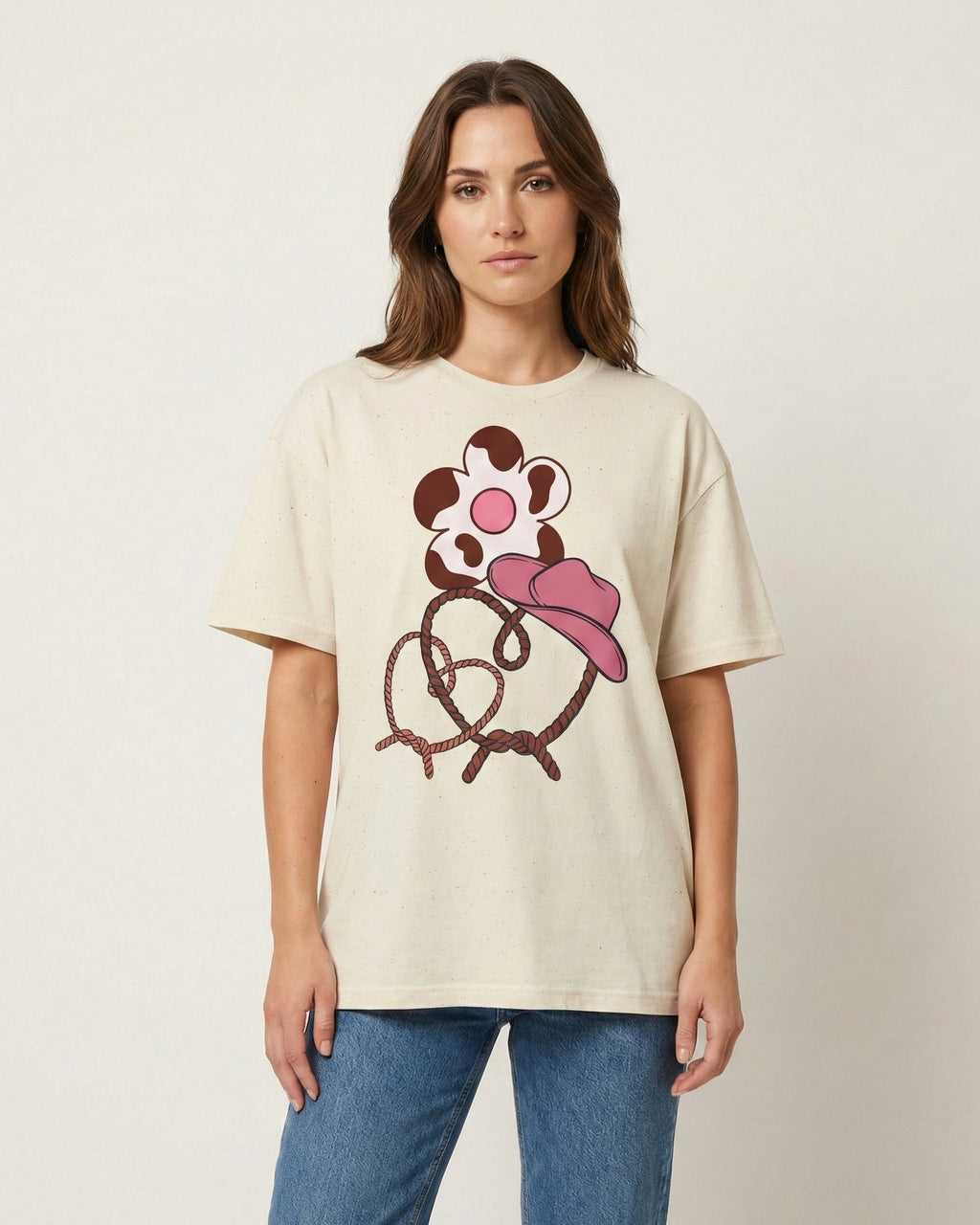 Cow Print Daisy & Cowboy Hat T-Shirt - Heat Mess