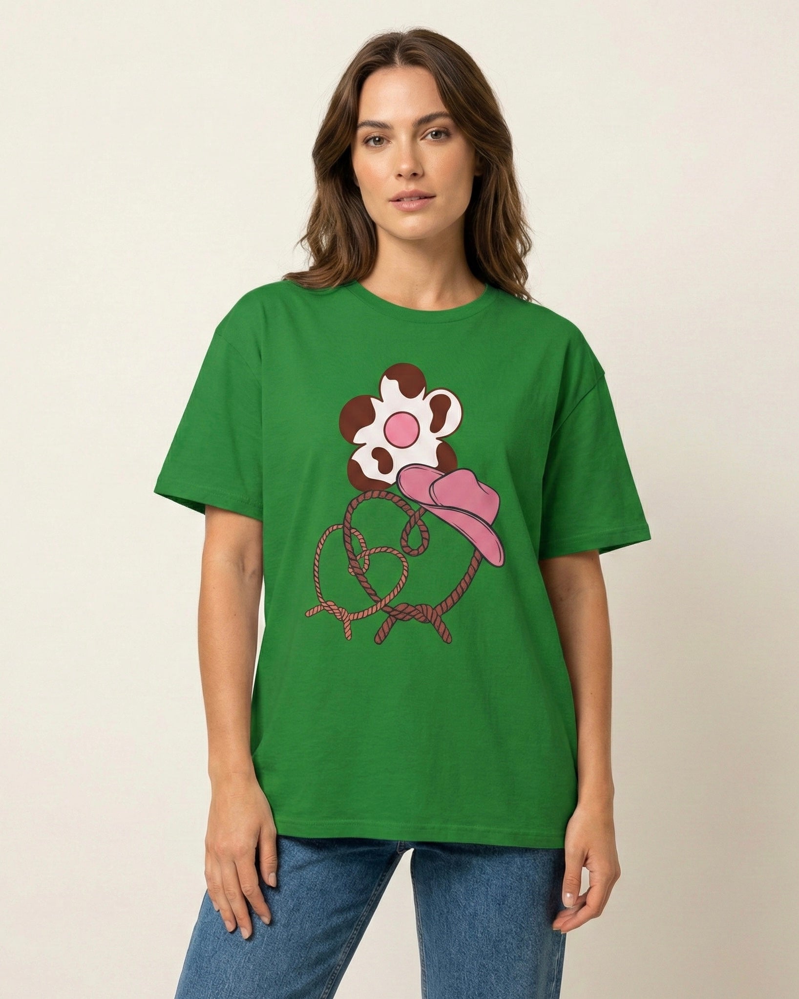 Cow Print Daisy & Cowboy Hat T-Shirt - Heat Mess