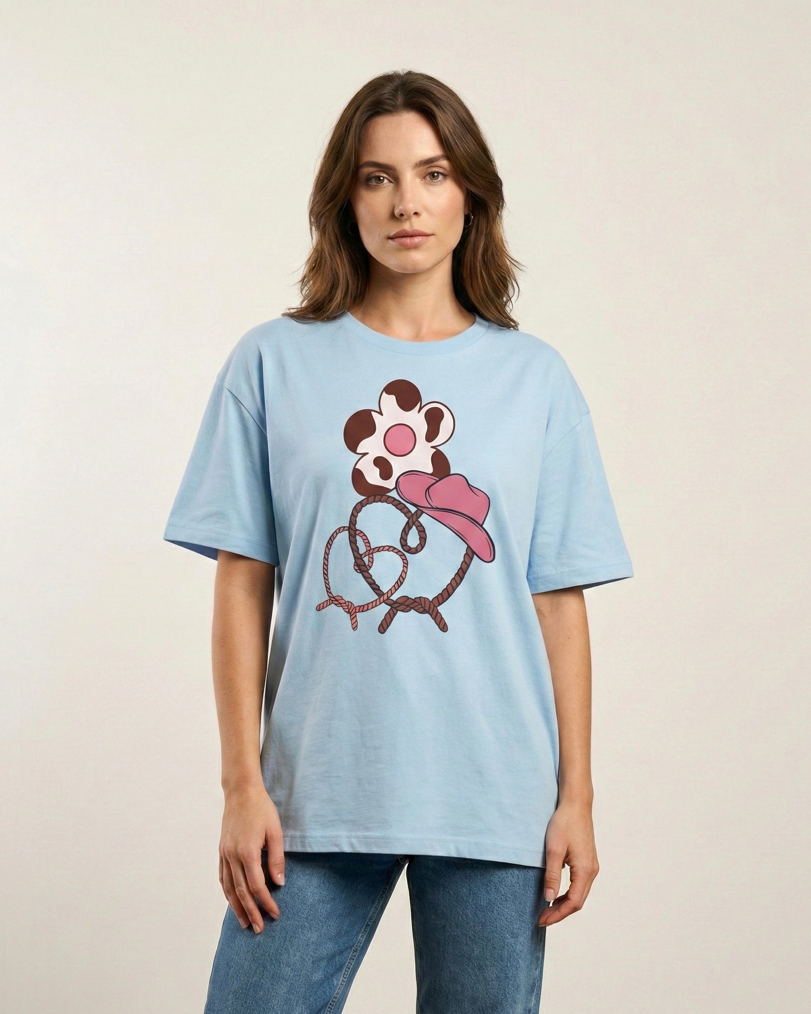 Cow Print Daisy & Cowboy Hat T-Shirt - Heat Mess