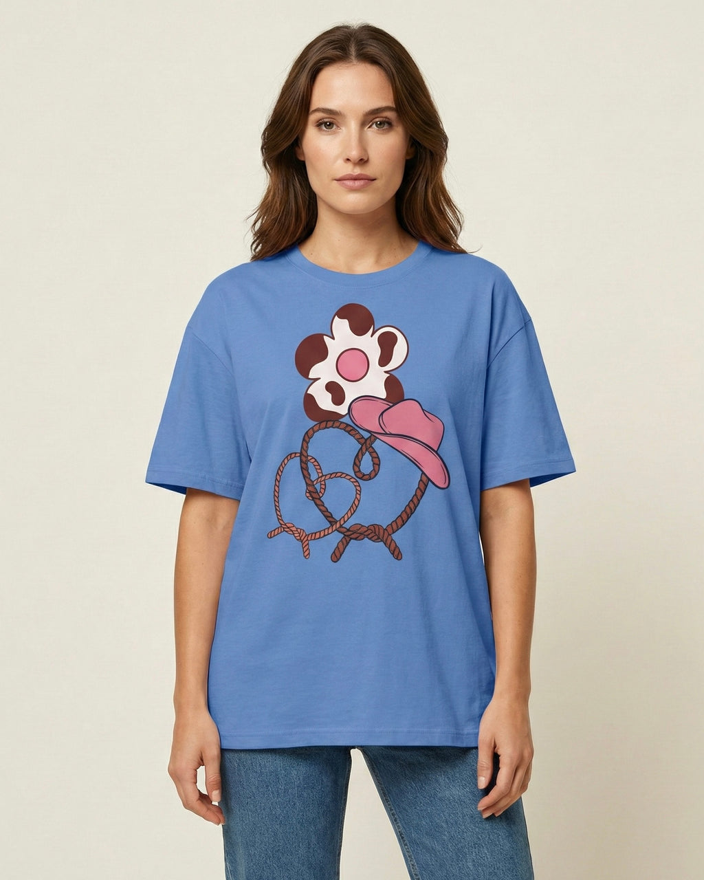 Cow Print Daisy & Cowboy Hat T-Shirt - Heat Mess