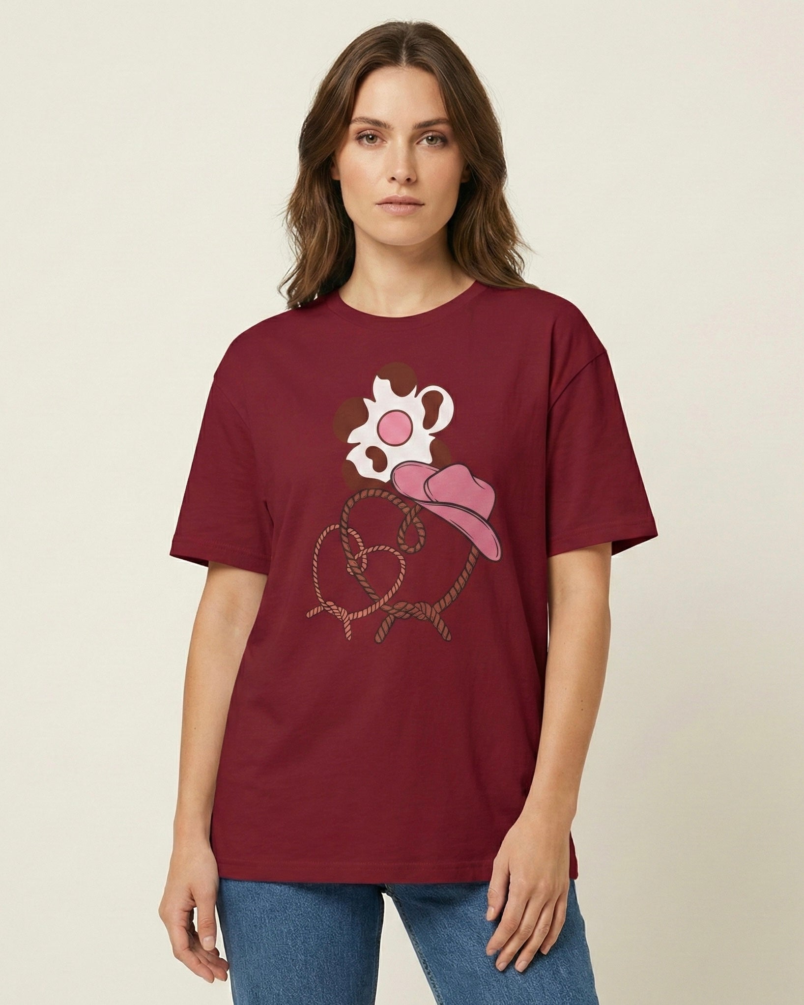 Cow Print Daisy & Cowboy Hat T-Shirt - Heat Mess
