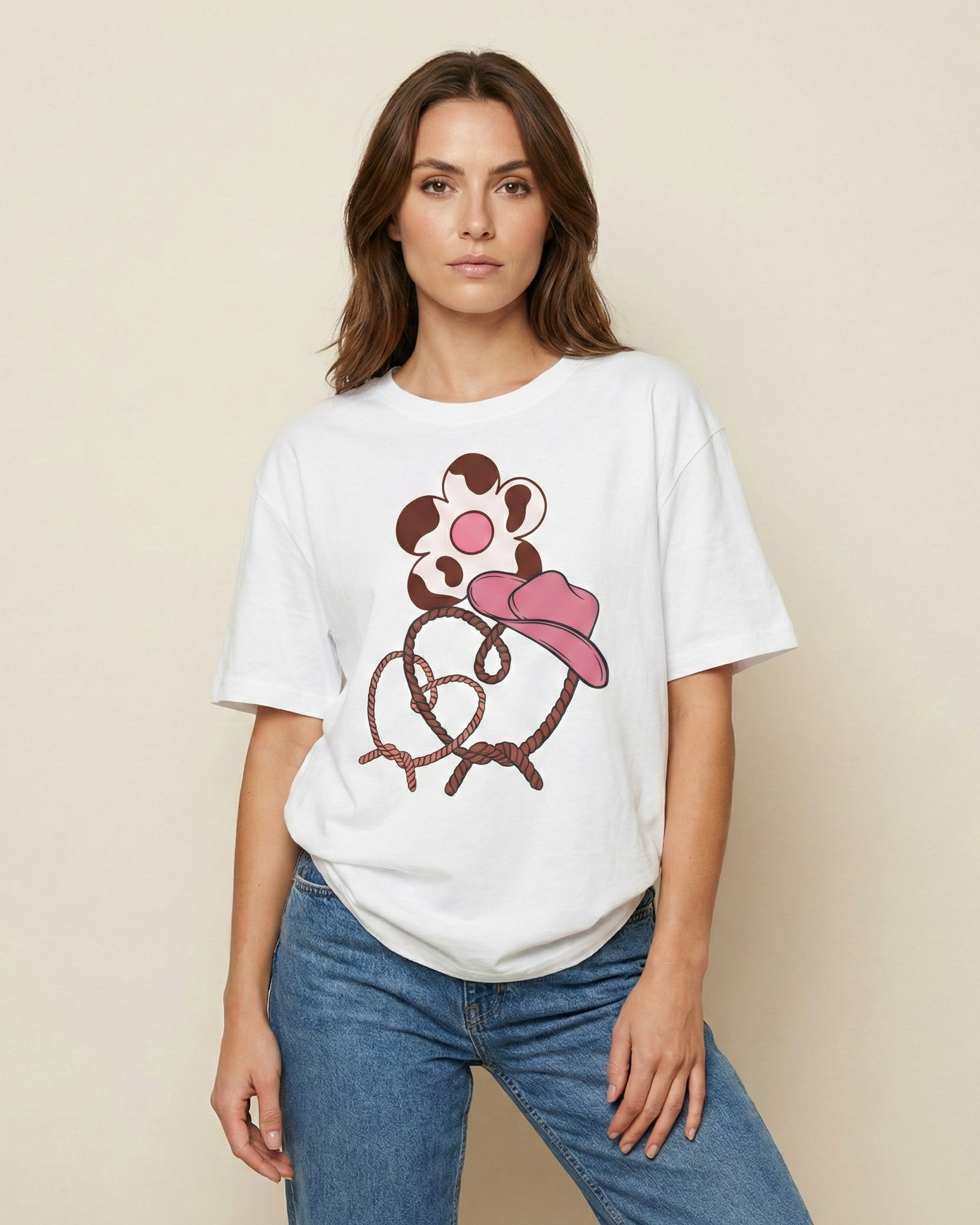 Cow Print Daisy & Cowboy Hat T-Shirt - Heat Mess
